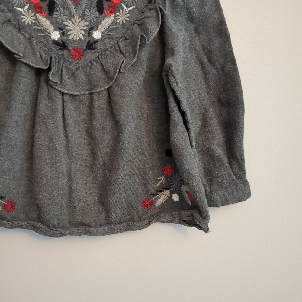 Zara Gray Gray Floral Embroidered Long Sleeve Top - Baby Girls 12/18 Months - Picture 4 of 7